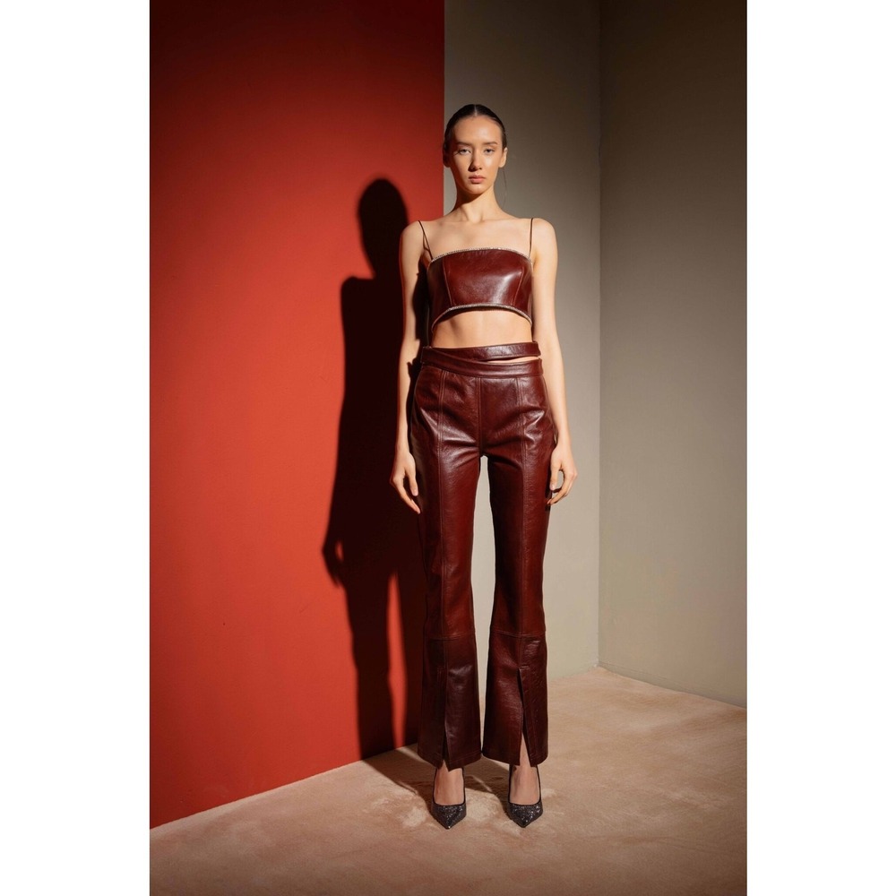 FILKK Women's 36/Small Brown 100% Leather Pants